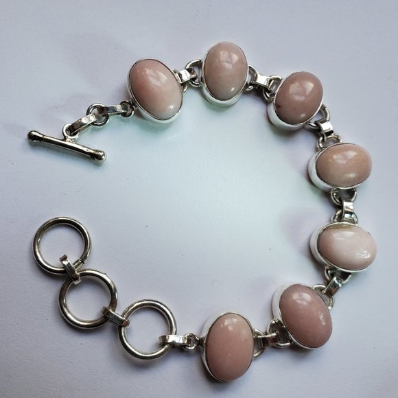 PINK  OPAL  STERLING  SILVER  BRACELET - Picture 7 of 10